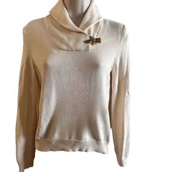 Lauren Ralph Lauren ~ Ivory Knit Collared Sweater ~ size Medium Petite - Picture 11 of 11